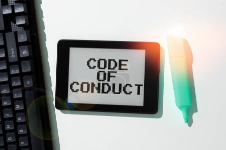 Téléchargez les photos : Text showing inspiration Code Of Conduct, Word for Ethics rules moral codes ethical principles values respect - en image libre de droit