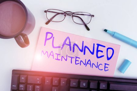 Foto de Writing displaying text Planned Maintenance, Business showcase Check ups to be done Scheduled on a Regular Basis - Imagen libre de derechos