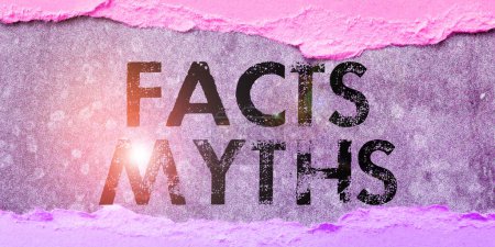 Bildunterschrift: Fakten Mythen, Geschäftsübersichtsarbeit basiert auf Fantasie und nicht auf dem Unterschied im wirklichen Leben