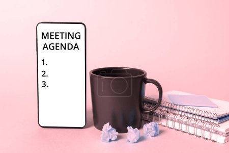 Photo for Inspiration showing sign Meeting Agenda, Word Written on An agenda sets clear expectations for what needs to a meeting - Royalty Free Image