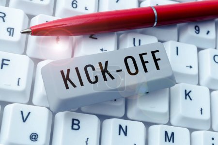 Téléchargez les photos : Writing displaying text Kick Off, Word for start or resumption of football match in which player kicks ball - en image libre de droit