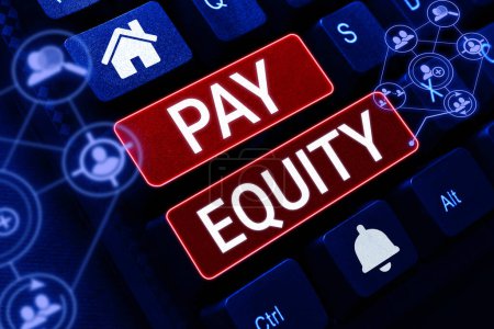 Foto de Conceptual display Pay Equity, Business idea eliminating sex and race discrimination in wage systems - Imagen libre de derechos