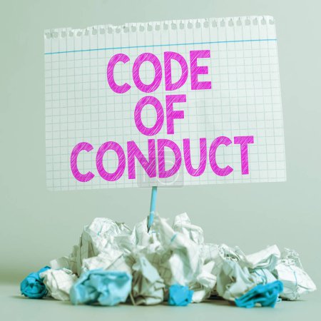 Téléchargez les photos : Hand writing sign Code Of Conduct, Business concept Ethics rules moral codes ethical principles values respect - en image libre de droit