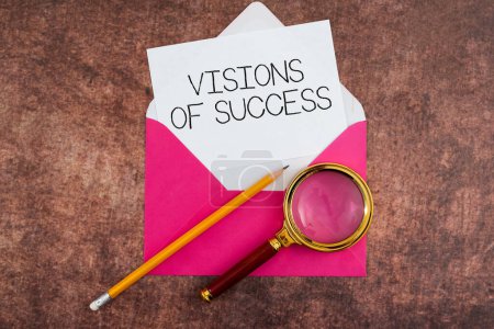 Photo for Hand writing sign Visions of Success, Business overview Clear End Result of Purpose Goal Perspective Plan - Royalty Free Image