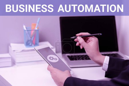 Photo for Inspiration showing sign Business Automation, Business overview for Digital Transformation Streamlined for Simplicity - Royalty Free Image