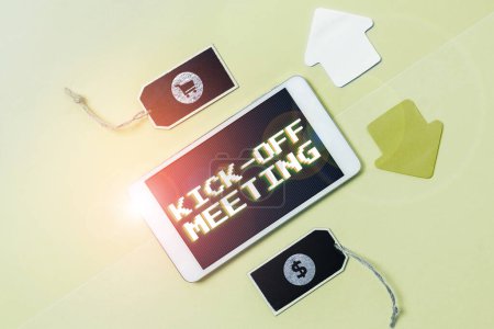 Photo for Inspiration showing sign Kick Off Meeting, Word for first meeting with the project team and the client - Royalty Free Image