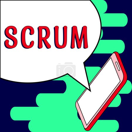 Foto de Texto que muestra inspiración Scrum, escritura a mano de la idea del negocio como distinta de caracteres escritos impresos del juego - Imagen libre de derechos