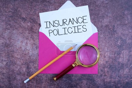 Téléchargez les photos : Sign displaying Insurance Policies, Business approach Documented Standard Form Contract Financial Reimbursement - en image libre de droit