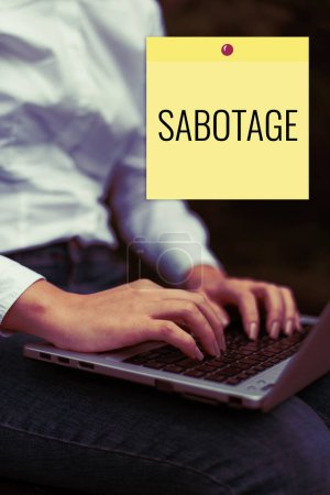 Photo for Conceptual display Sabotage, Word for destruction of an employers tools and materials by workers - Royalty Free Image