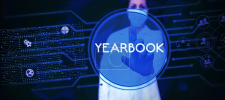 Photo for Text showing inspiration Yearbook, Concept meaning publication compiled by graduating class as a record of the years activities - Royalty Free Image