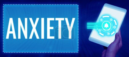 Foto de Text sign showing Anxiety, Business concept Excessive uneasiness and apprehension Panic attack syndrome - Imagen libre de derechos