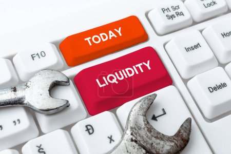 Foto de Signo que muestra liquidez, enfoque empresarial Efectivo y saldos bancarios Liquidez del mercado Stock diferido - Imagen libre de derechos