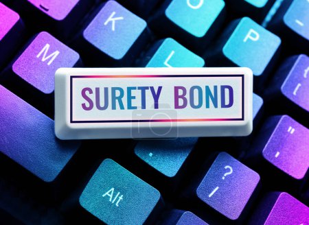 Foto de Text sign showing Surety Bond, Concept meaning Formal legally enforceable contract between three parties - Imagen libre de derechos