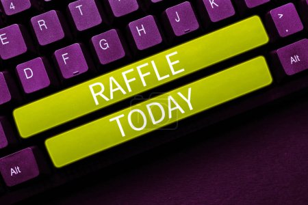 Photo for Handwriting text Raffle, Conceptual photo means of raising money by selling numbered tickets offer as prize - Royalty Free Image