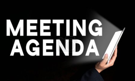 Photo for Sign displaying Meeting Agenda, Business idea An agenda sets clear expectations for what needs to a meeting - Royalty Free Image