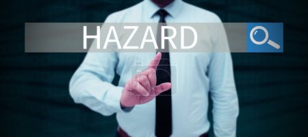 Photo for Hand writing sign Hazard, Word for account or statement describing the danger or risk - Royalty Free Image