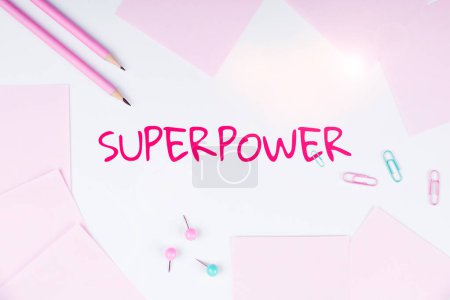Photo for Text caption presenting Superpower, Word for a power or ability of a kind enables and enforces the bearer - Royalty Free Image