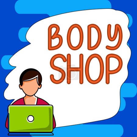 Photo for Text showing inspiration Body Shop, Word Written on a shop where automotive bodies are made or repaired - Royalty Free Image