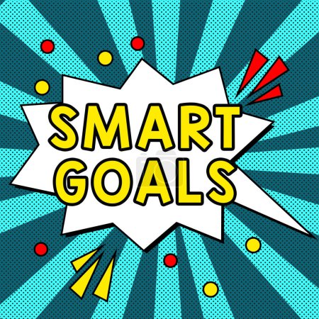 Foto de Text sign showing Smart Goals, Word Written on mnemonic used as a basis for setting objectives and direction - Imagen libre de derechos