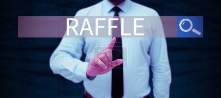 Photo for Writing displaying text Raffle, Word for means of raising money by selling numbered tickets offer as prize - Royalty Free Image