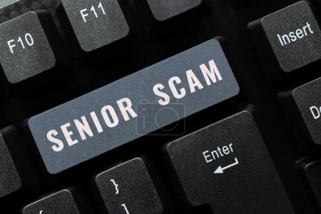 Photo for Text caption presenting Senior Scam, Word for fraud schemes targeting the lifestyle and savings of the elderly - Royalty Free Image