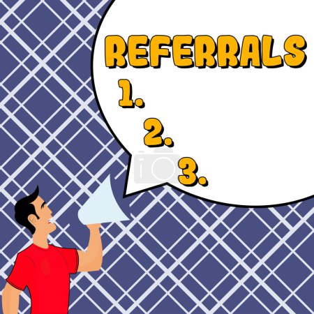 Foto de Writing displaying text Referrals, Business showcase Act of referring someone or something for consultation review - Imagen libre de derechos