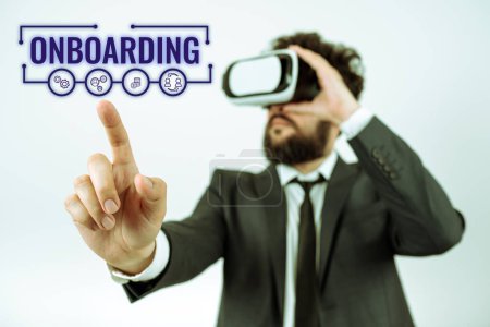Foto de Signo de texto que muestra Onboarding, enfoque empresarial Proceso de integración de un nuevo empleado en una organización - Imagen libre de derechos
