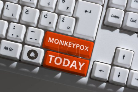 Téléchargez les photos : Légende conceptuelle La variole du singe, Internet Concept poxvirus de l'Afrique causé principalement par des rongeurs et des primates sauvages - en image libre de droit