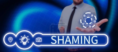Photo for Writing displaying text Shaming, Concept meaning subjecting someone to disgrace, humiliation, or disrepute by public exposure - Royalty Free Image