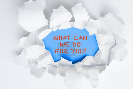 Photo for Text showing inspiration What Can We Do For You, Word Written on asking how may one help or assist - Royalty Free Image