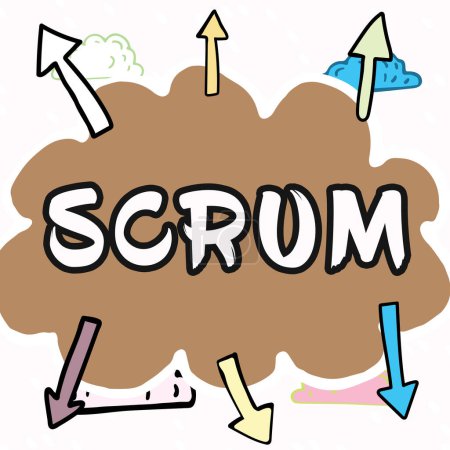 Foto de Sign displaying Scrum, Word Written on handwriting as distinct from print written characters of play - Imagen libre de derechos