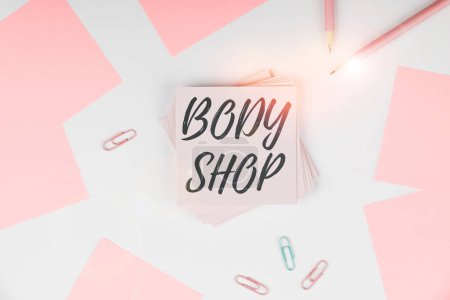 Photo for Sign displaying Body Shop, Business idea a shop where automotive bodies are made or repaired - Royalty Free Image