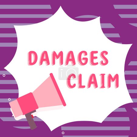 Foto de Conceptual caption Damages Claim, Word for Demand Compensation Litigate Insurance File Suit - Imagen libre de derechos
