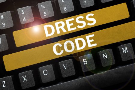 Foto de Escribir mostrando texto Código de vestimenta, Visión general de la empresa una forma aceptada de vestir para una ocasión o grupo en particular - Imagen libre de derechos