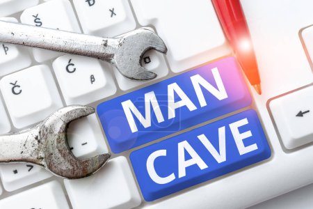 Foto de Conceptual display Man Cave, Internet Concept a room, space or area of a dwelling reserved for a male person - Imagen libre de derechos