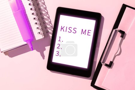 Photo for Handwriting text Kiss Me, Business showcase informally request to touch my lips with your lips or press against - Royalty Free Image