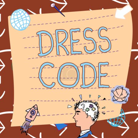 Foto de Sign displaying Dress Code, Business overview an accepted way of dressing for a particular occasion or group - Imagen libre de derechos
