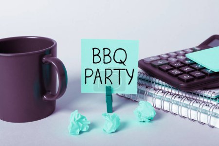 Photo for Text showing inspiration Bbq Party, Business approach usually done outdoors by smoking meat over wood or charcoal - Royalty Free Image