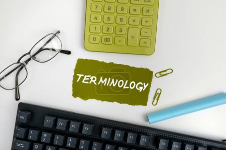 Foto de Text sign showing Terminology, Business concept Terms used with particular technical application in studies - Imagen libre de derechos