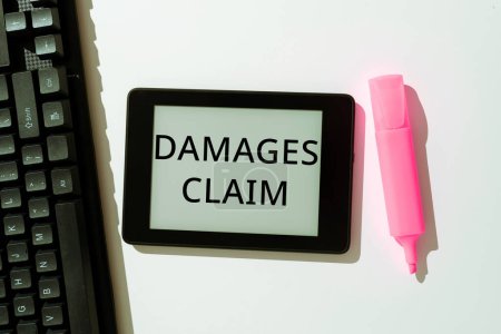 Téléchargez les photos : Handwriting text Damages Claim, Word for Demand Compensation Litigate Insurance File Suit - en image libre de droit