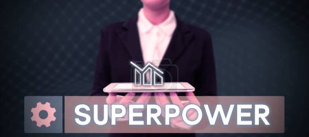 Photo for Text sign showing Superpower, Concept meaning a power or ability of a kind enables and enforces the bearer - Royalty Free Image