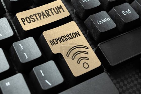 Photo for Inspiration showing sign Postpartum Depression, Word for a mood disorder involving intense depression after giving birth - Royalty Free Image