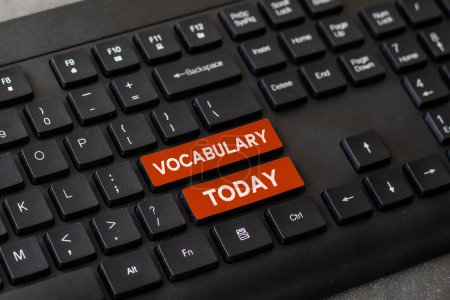 Photo for Inspiration showing sign Vocabulary, Business idea collection of words and phrases alphabetically arranged and explained or defined - Royalty Free Image