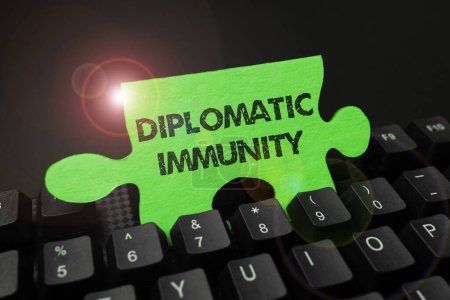 Photo for Inspiration showing sign Diplomatic Immunity, Word Written on law that gives foreign diplomats special rights in the country they are working - Royalty Free Image