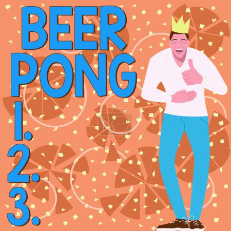 Téléchargez les photos : Écriture de texte Bière Pong, Photo conceptuelle un jeu avec un ensemble de tasses contenant de la bière et rebondir ou lancer une balle de ping-pong - en image libre de droit