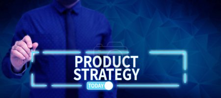 Photo for Text showing inspiration Product Strategy, Business concept long term plan development of successful product production - Royalty Free Image