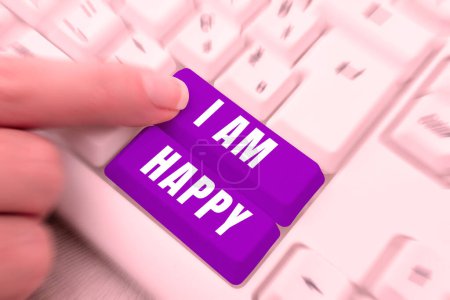 Téléchargez les photos : Text sign showing I Am Happy, Business concept To have a fulfilled life full of love good job happiness - en image libre de droit