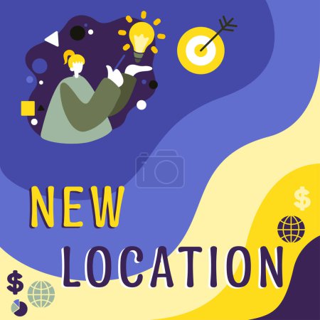 Foto de Señal que muestra nueva ubicación, enfoque de negocios Localizarse en un nuevo lugar y establecer el hogar o negocio - Imagen libre de derechos