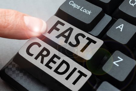 Foto de Text sign showing Fast Credit, Word Written on Apply for a fast personal loan that lets you skip the hassles - Imagen libre de derechos