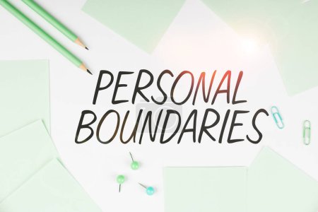 Foto de Hand writing sign Personal Boundaries, Business concept something that indicates limit or extent in interaction with personality - Imagen libre de derechos